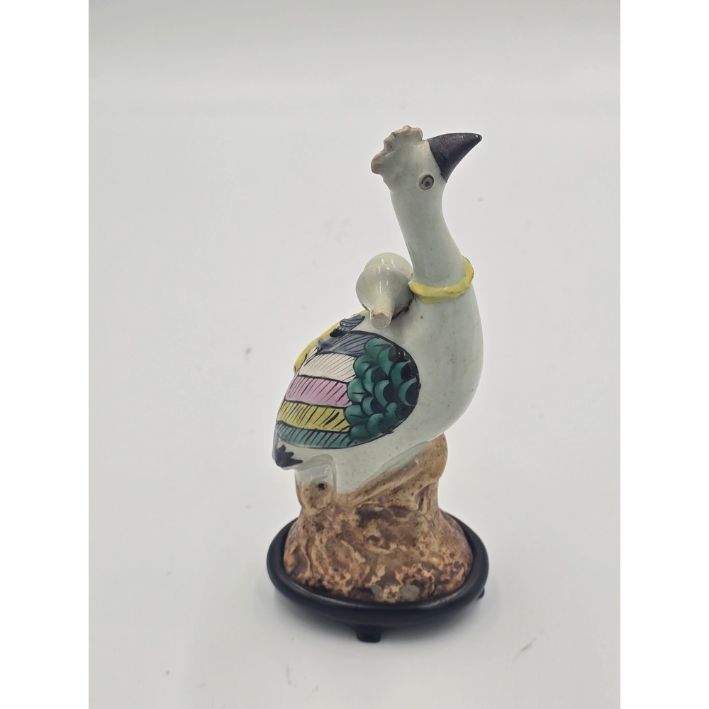 Vintage 1970s Chinese Famille Rose Porcelain Stork Figurine Bird with Box #120